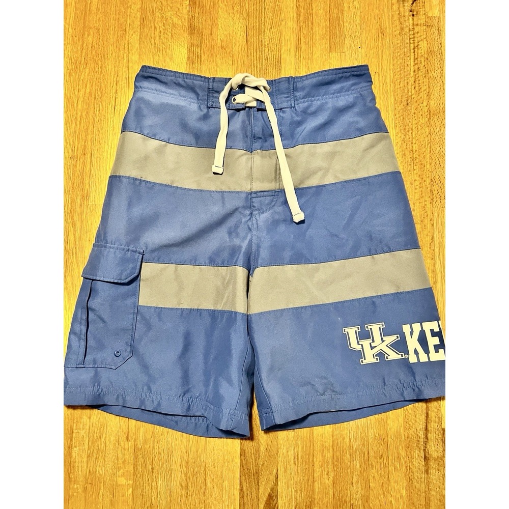 Knights Apparel Men Large Kentucky UK Wildcat Blue Gray Striped Swim Trunk Short
